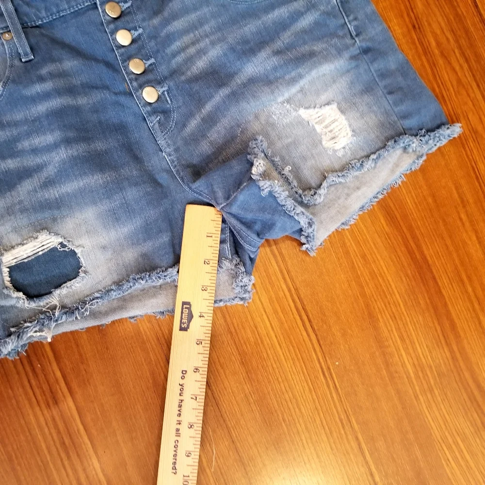 Mossimo Shorts Women's 14 High Rise Blue Denim Stretch Distressed Button Fly_6